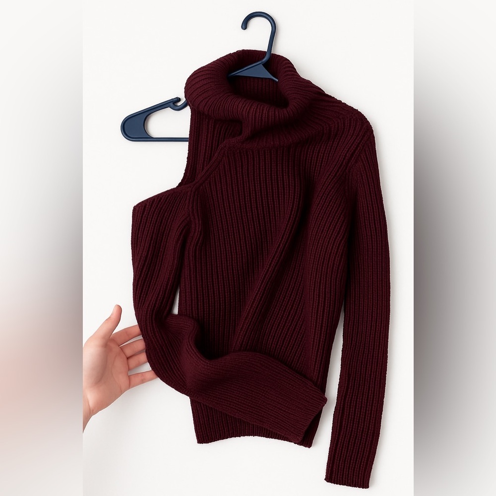 Charlotte Russe Ribbed‎ Knit Sweater – Size Medium – Dark Burgundy Red